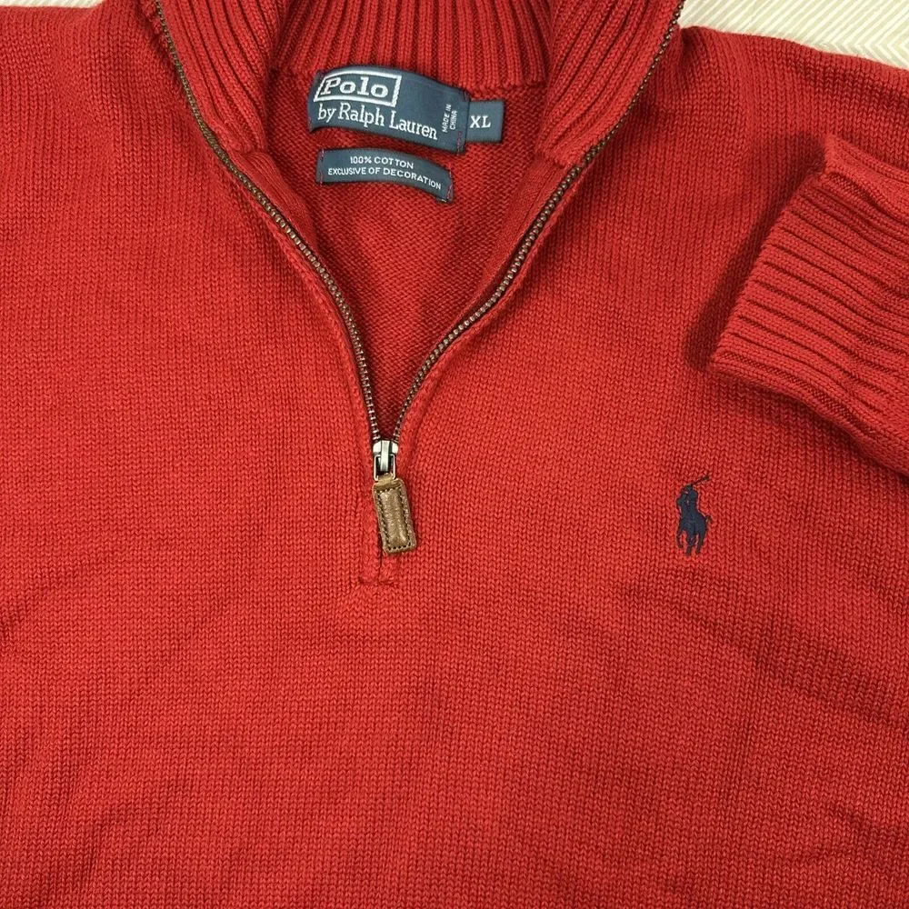 Polo Ralph Lauren‎ Quarter Zip Sweater Mens XL Red Cotton Pony Logo Mock Neck
